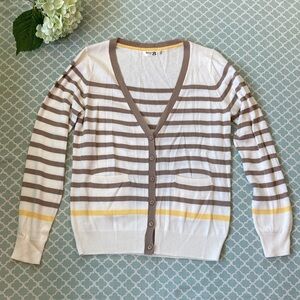 Mak B Cream Cardigan Tan Yellow Cream Stripe Sweater L